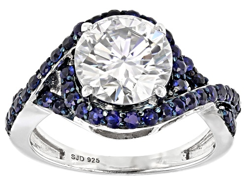 Pre-Owned MOISSANITE FIRE(R) 2.70CT DEW AND BLUE SAPPHIRE PLATINEVE(R) RING - Size 7
