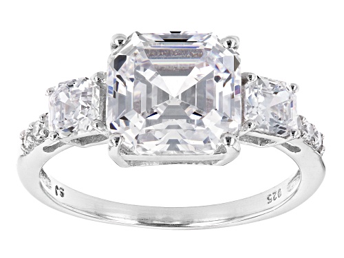 Pre-Owned Bella Luce ® 7.49ctw Platinum Over Sterling Silver Asscher Cut Ring (4.72ctw DEW) - Size 11