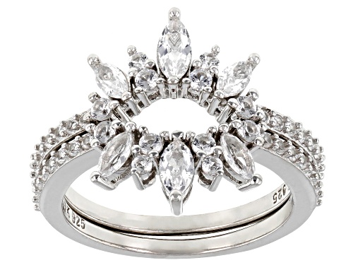 Pre-Owned 1.18ctw Marquise & Round Lab White Sapphire Platinum Over Sterling Silver Enhancer Set Of - Size 10