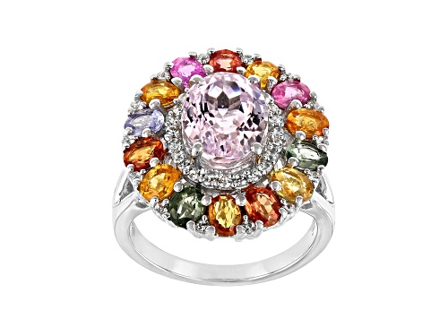 Pre-Owned Pink Kunzite Rhodium Over Silver Ring 6.80ctw - Size 5