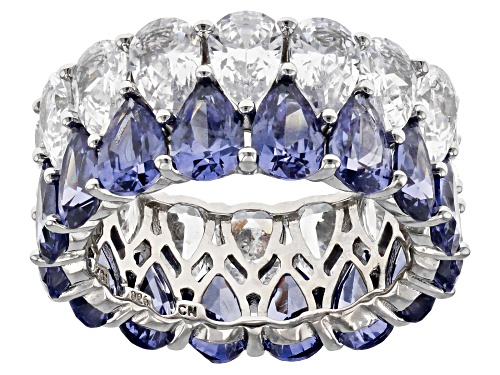Pre-Owned Bella Luce® Esotica™ 21.44ctw Tanzanite And White Diamond Simulants Rhodium Over Silver Ri - Size 8
