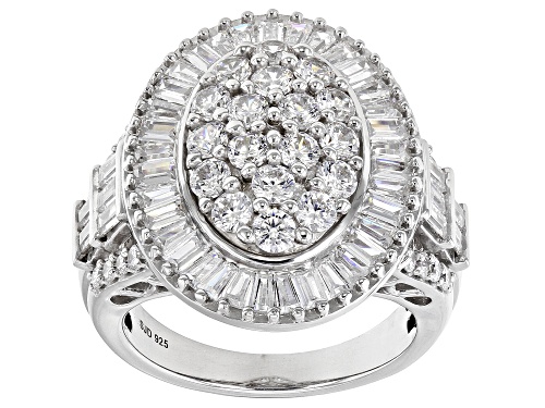 Pre-Owned Bella Luce® 4.70ctw White Diamond Simulant Rhodium Over Sterling Silver Ring (2.84ctw DEW) - Size 6