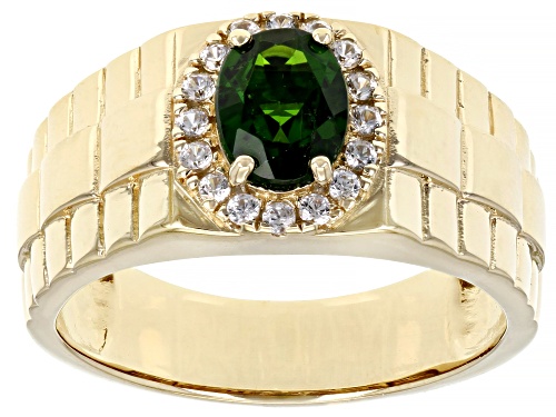 Photo of Pre-Owned 1.19ct Oval Chrome Diopside And 0.29ctw White Zircon 18k Yellow Gold Over Silver Men's Rin - Size 11