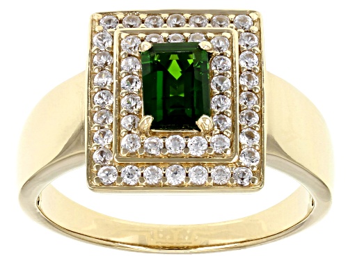 Photo of Pre-Owned 0.93ct Rectangular Octagonal Chrome Diopside &  .72ctw Zircon 18k Yellow Gold Over Silver - Size 11