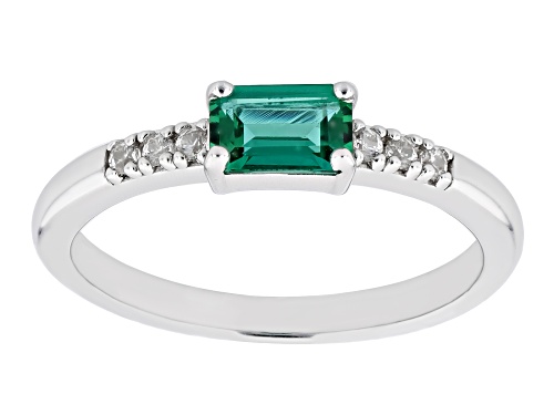 Pre-Owned .42ct Lab Created Emerald With .07ctw White Zircon Rhodium Over Sterling Silver May Births - Size 6