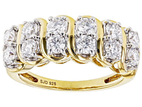 Pre-Owned MOISSANITE FIRE(R) 1.20CTW DEW  ROUND 14K YELLOW GOLD OVER SILVER RING - Size 7
