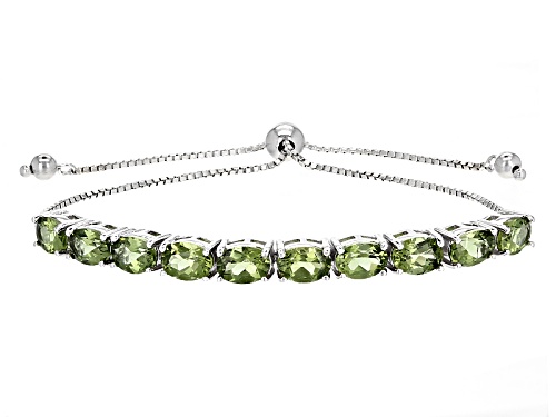 Photo of Pre-Owned 6.37ctw Oval Green Apatite Sterling Silver Sliding Adjustable Bracelet - Size 8