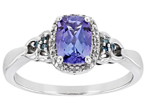 Pre-Owned 0.75ct Tanzanite With 0.05ctw Round White and Blue Diamond Accent Rhodium Over Sterling Si - Size 10