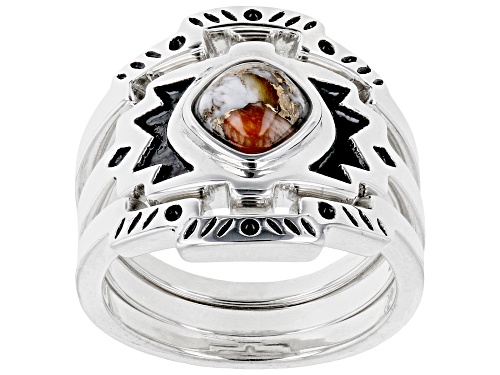 Pre-Owned Southwest Style By JTV™ Spiny Oyster Shell Rhodium Over Silver Set of 3 Rings - Size 6