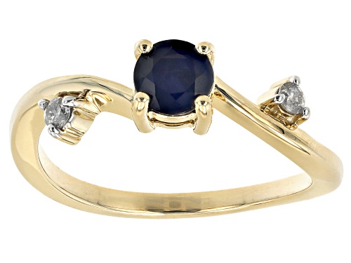 Pre-Owned 0.60ctw Blue Sapphire And 0.06ctw White Diamond 10K Yellow Gold Ring - Size 8