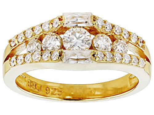 Photo of Pre-Owned MOISSANITE FIRE(R) .95CTW DEW ROUND & BAGUETTE 14K YELLOW GOLD OVER SILVER RING - Size 9