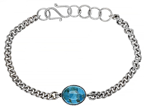 Photo of Pre-Owned Southwest Style By JTV™ 14x11mm Oval Turquoise Rhodium Over Sterling Silver Mens Bracelet - Size 8
