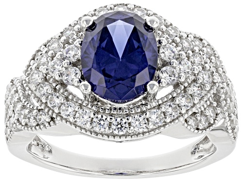 Photo of Pre-Owned Bella Luce® Esotica™ 4.05ctw Tanzanite And White Diamond Simulants Rhodium Over Sterling S - Size 6