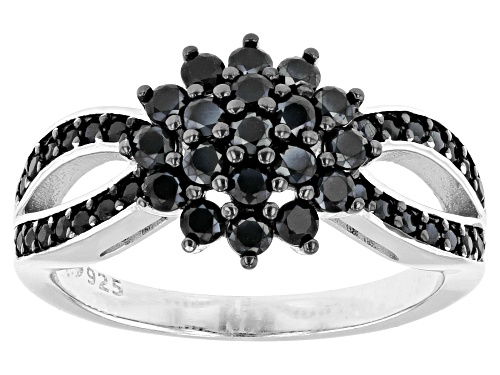 Pre-Owned 1.00ctw Round Black Spinel Rhodium Over Sterling Silver Ring - Size 9