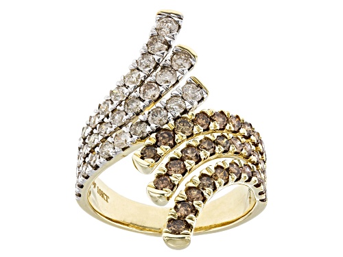 Photo of Pre-Owned 2.10ctw Round Champagne And White Diamond 10k Yellow Gold Bypass Ring - Size 6
