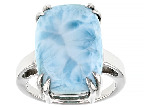 Pre-Owned 18x13 Rectangular Cushion Larimar Rhodium Over Sterling Silver Solitaire Ring - Size 6