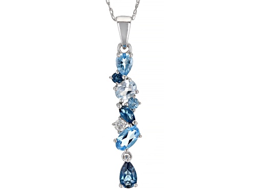 Pre-Owned .95ctw Blue Topaz and White Diamond Rhodium Over 10k White Gold Pendant With Chain