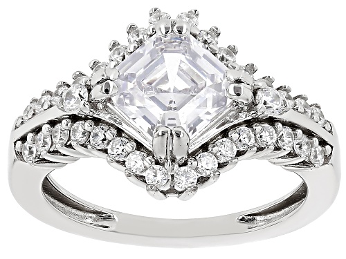 Pre-Owned Bella Luce® 3.81ctw White Diamond Simulant Platinum Over Silver Asscher Cut Ring(2.30ctw D - Size 7