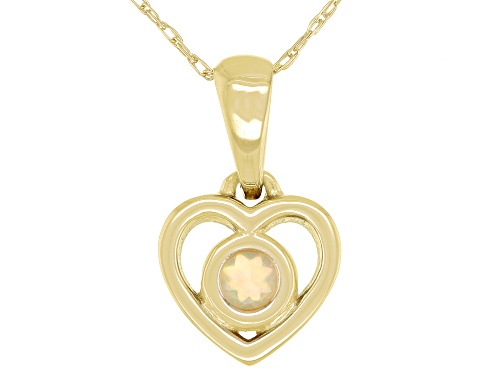 Pre-Owned .07ct Round Ethiopian Opal Solitaire, 10k Yellow Gold Children's Heart Pendant With 12" Ro