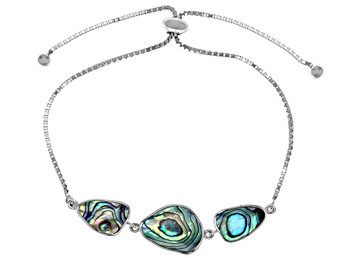 Pre-Owned Pacific Style™ Freeform Abalone Shell Rhodium Over Sterling Silver Bolo Bracelet