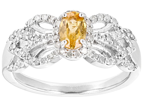 Pre-Owned Exotic Jewelry Bazaar™ 0.50ct Mandarin Garnet & 0.30ctw White Diamond Rhodium Over Silver - Size 7