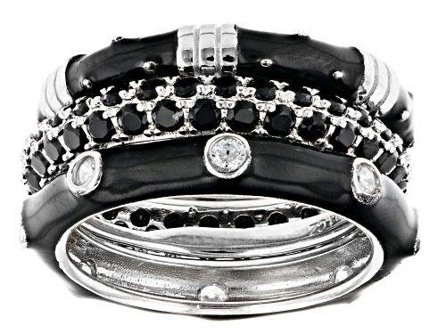 Photo of Pre-Owned Joan Boyce,0.03ctw White Cubic Zirconia and Black Enamel Silver Tone  Set of 3 Stackable R - Size 4