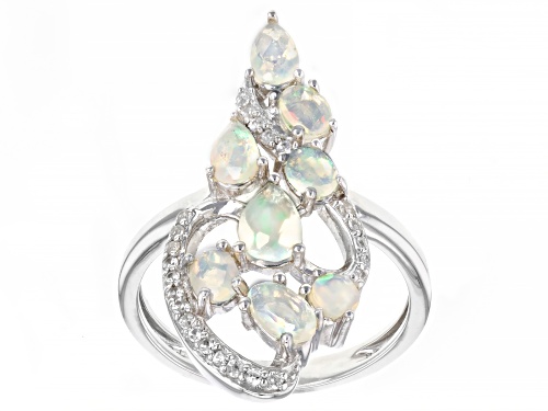 Pre-Owned 1.03ctw Mixed Shapes Ethiopian Opal With 0.24ctw White Zircon Rhodium Over Sterling Silver - Size 6