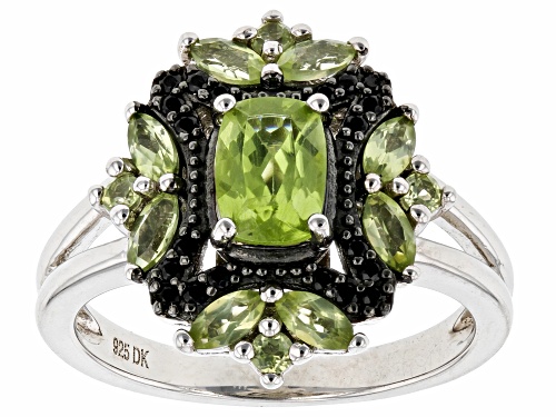Photo of Pre-Owned 1.64ctw Manchurian Peridot™ With 0.14ctw Black Spinel Rhodium Over Sterling Silver Ring - Size 8