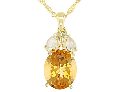 Photo of Pre-Owned 4.00ct Oval Golden Citrine, .20ctw Pear Shape Ethiopian Opal 18k Gold Over Silver Pendant