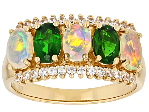 Pre-Owned 1.71ctw Chrome Diopside, Ethiopian Opal & White Zircon 18k Yellow Gold Over Sterling Silve - Size 9
