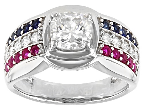 Photo of Pre-Owned MOISSANITE FIRE(R) 2.00CTW DEW WITH BLUE SAPPHIRE AND RUBY PLATINEVE(R)  MENS RING - Size 9