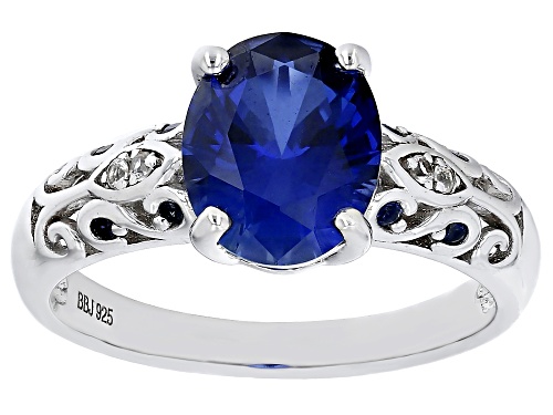 Pre-Owned 2.61ctw Lab Created Blue Sapphire With 0.03ctw Lab White Sapphire Rhodium Over Silver Ring - Size 10