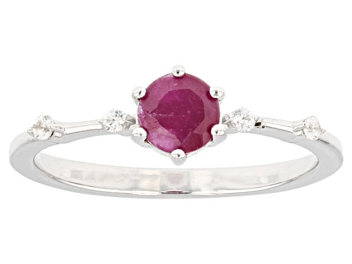 Pre-Owned .68ct Ruby With .07ctw White Zircon Rhodium Over Sterling Silver July Birthstone Ring - Size 9