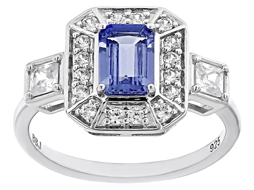 Pre-Owned 0.85ct Rectangular Octagonal Tanzanite With 0.59ctw Round White Zircon Rhodium Over Silver - Size 9