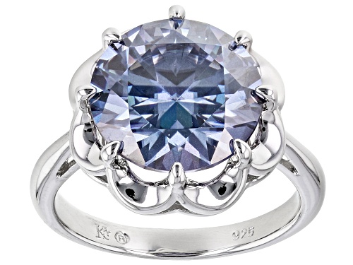 Pre-Owned MOISSANITE FIRE(R) BLUE MOISSANITE 6.13CT DEW ROUND PLATINEVE(R) RING - Size 6