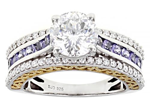 Pre-Owned MOISSANITE FIRE(R) 2.67CTW DEW INFERNO(TM) CUT & TANZANITE TWO TONE RING - Size 8