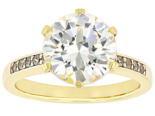 Pre-Owned 4.60CT ROUND STRONTIUM TITANATE & WHITE ZIRCON 18K YELLOW GOLD OVER SILVER RING - Size 10