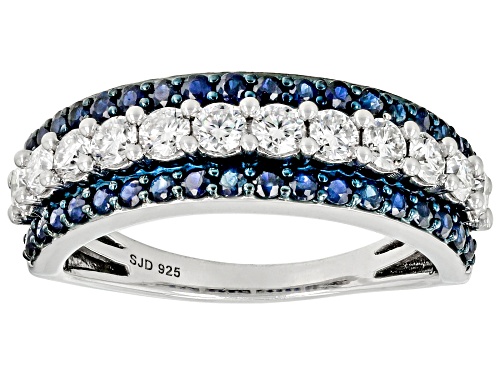 Pre-Owned MOISSANITE FIRE(R) .72CTW DEW ROUND AND BLUE SAPPHIRE PLATINEVE(R) RING - Size 6