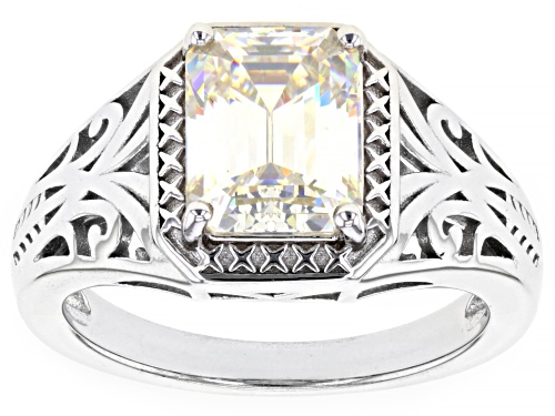 Pre-Owned 3.30ct Emerald Cut Strontium Titanate Rhodium Over Silver Ring - Size 6