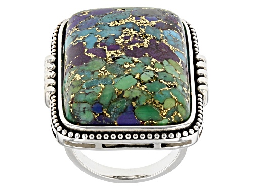 Pre-Owned Southwest Style by JTV™ Blended Multi-Color Turquoise Rhodium Over Sterling Silver Ring - Size 6