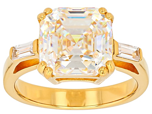 Pre-Owned 6.25CT ASSCHER CUT STRONTIUM TITANATE & WHITE ZIRCON 18K YELLOW GOLD OVER SILVER - Size 7