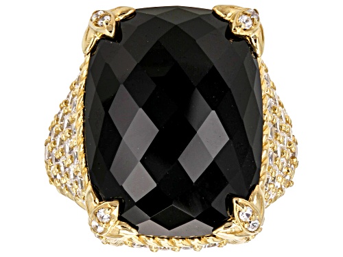 Pre-Owned Judith Ripka Black Onyx With White Bella Luce® Diamond Simulant 14k Gold Clad Monaco Ring - Size 5