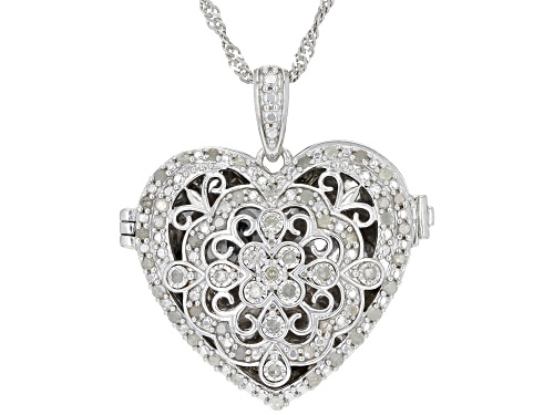 Pre-Owned 0.45ctw Round White Diamond Rhodium Over Sterling Silver Heart Locket Pendant With 18" Cha