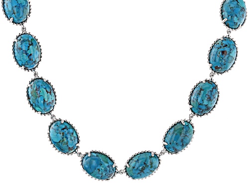 Pre-Owned 16x12mm Oval Cabochon Turquoise Rhodium Over Sterling Silver Necklace - Size 18