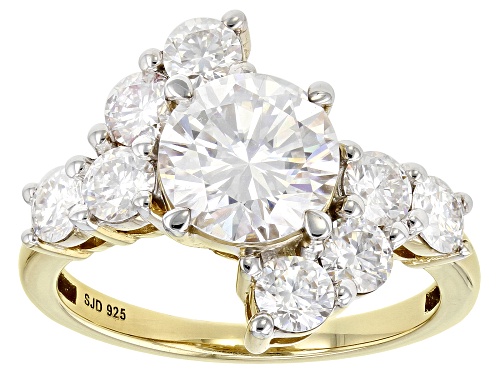 Pre-Owned MOISSANITE FIRE(R) 3.18CTW DEW ROUND 14K YELLOW GOLD OVER SILVER RING - Size 9