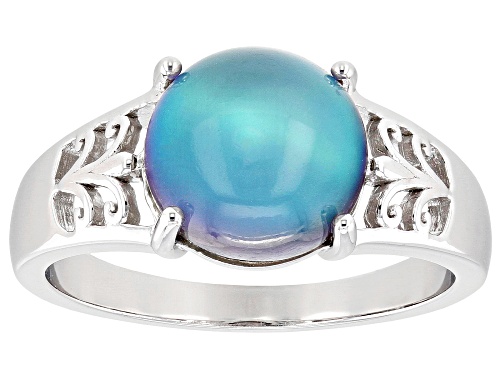 Pre-Owned 10mm Round Aurora Moonstone Rhodium Over Sterling Silver Ring - Size 6