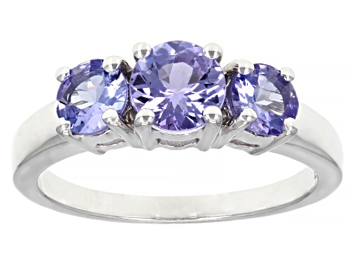 Pre-Owned 1.65ctw Round Tanzanite Rhodium Over Sterling Silver 3-Stone Ring - Size 8