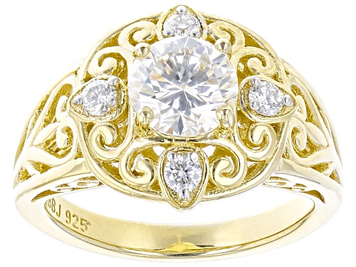 Pre-Owned MOISSANITE FIRE(R) 1.40CTW DEW ROUND 14K YELLOW GOLD OVER STERLING SILVER RING - Size 6