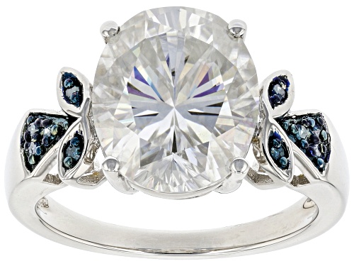 Pre-Owned MOISSANITE FIRE(R) 5.80CT DEW OVAL AND ROUND BLUE DIAMOND PLATINEVE(R) RING - Size 11