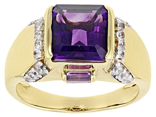 Pre-Owned 3.97ctw Amethyst With 0.60ctw White Zircon 18k Yellow Gold Over Sterling Silver Men's Ring - Size 12